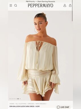 Peppermayo Ivory Off-Shoulder Balloon Sleeve Mini Dress